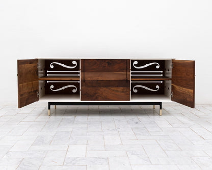 LAKE CREDENZA - 67" L, WHITE LACQUER EXTERIOR, CLARO WALNUT FACES