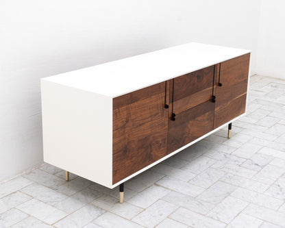 LAKE CREDENZA - 67" L, WHITE LACQUER EXTERIOR, CLARO WALNUT FACES