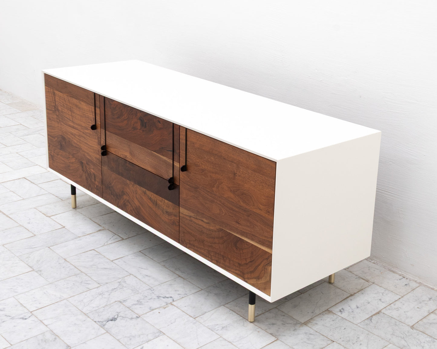 LAKE CREDENZA - 67" L, WHITE LACQUER EXTERIOR, CLARO WALNUT FACES