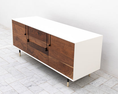 LAKE CREDENZA - 67" L, WHITE LACQUER EXTERIOR, CLARO WALNUT FACES