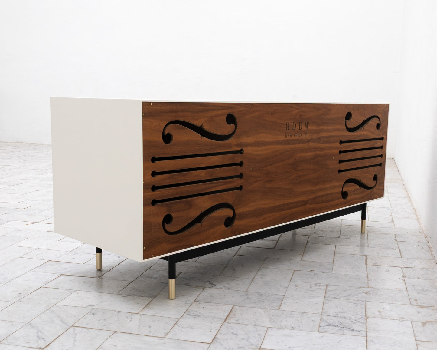 LAKE CREDENZA - 67" L, WHITE LACQUER EXTERIOR, CLARO WALNUT FACES