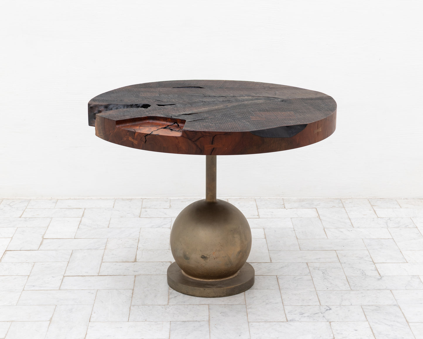 JUMBO CANNON SLAB SIDE TABLE - 39" DIAMETER, WEATHERED CLARO WALNUT