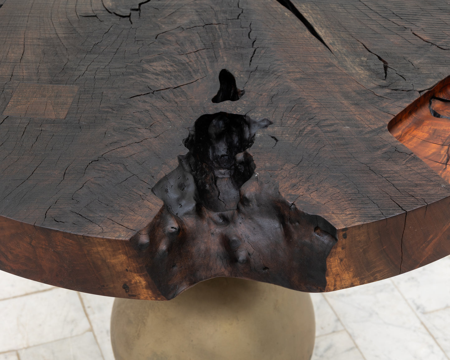 JUMBO CANNON SLAB SIDE TABLE - 39" DIAMETER, WEATHERED CLARO WALNUT