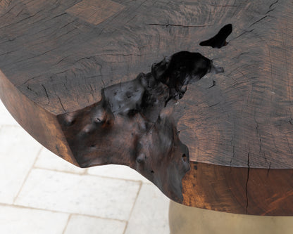 JUMBO CANNON SLAB SIDE TABLE - 39" DIAMETER, WEATHERED CLARO WALNUT