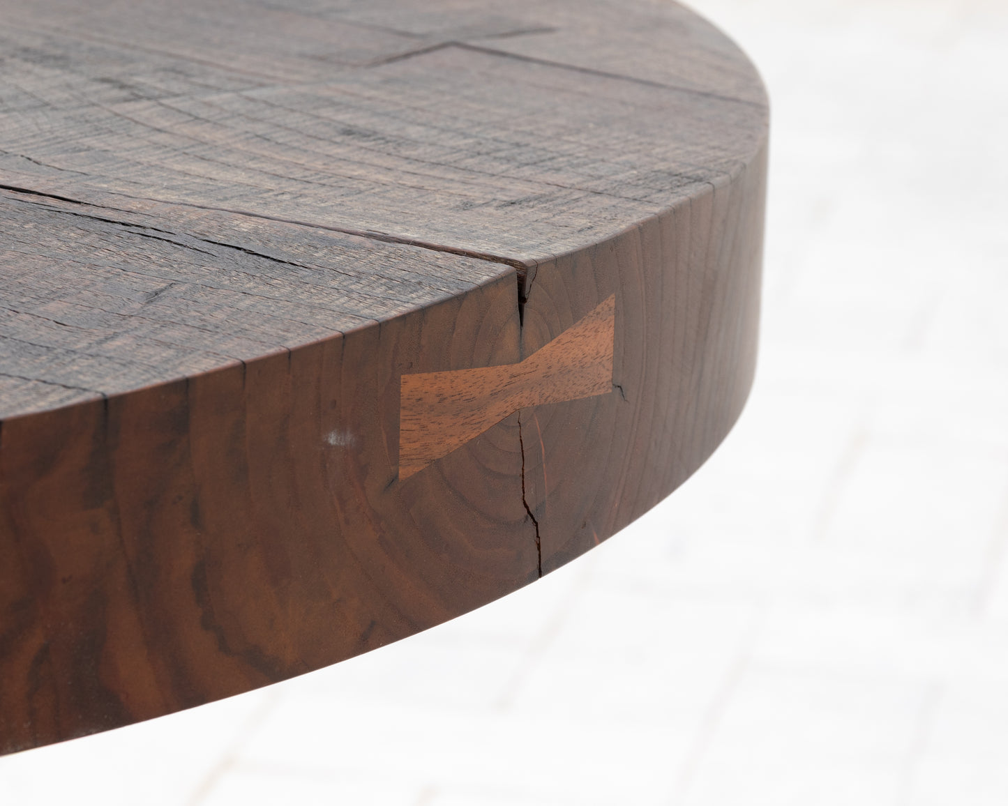 JUMBO CANNON SLAB SIDE TABLE - 39" DIAMETER, WEATHERED CLARO WALNUT