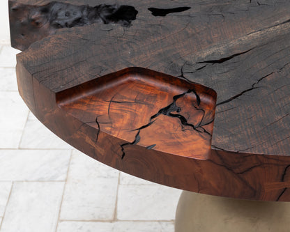 JUMBO CANNON SLAB SIDE TABLE - 39" DIAMETER, WEATHERED CLARO WALNUT