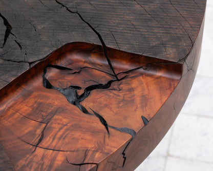 JUMBO CANNON SLAB SIDE TABLE - 39" DIAMETER, WEATHERED CLARO WALNUT