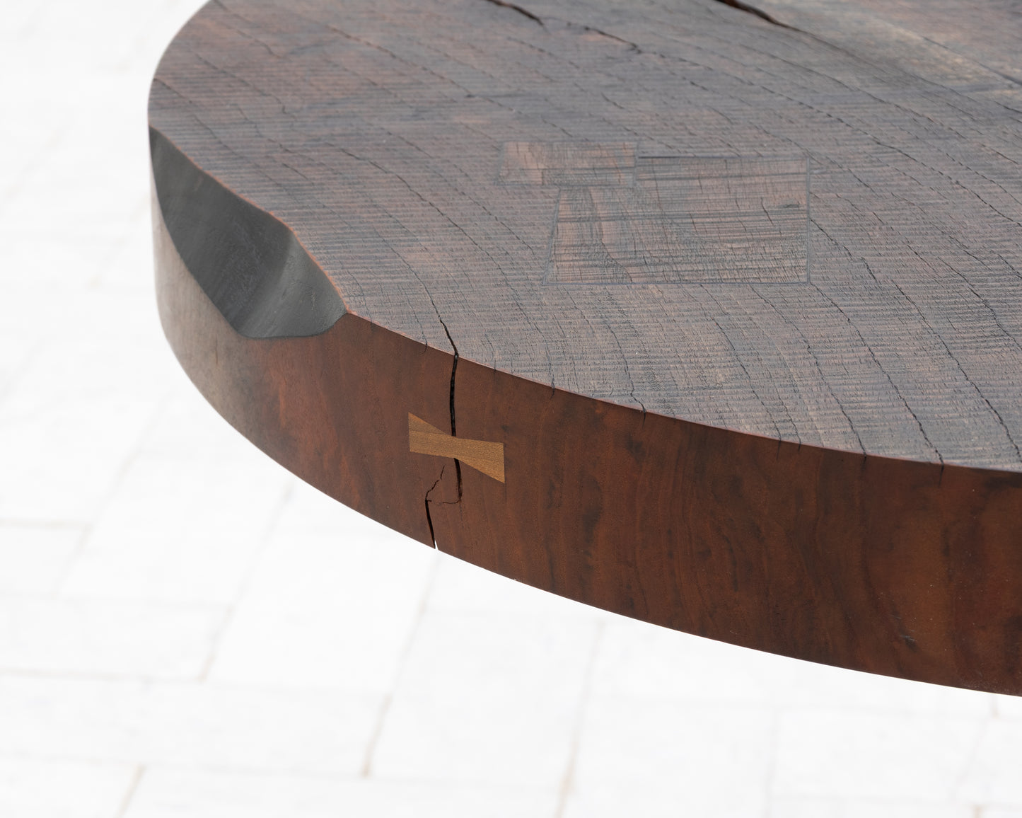 JUMBO CANNON SLAB SIDE TABLE - 39" DIAMETER, WEATHERED CLARO WALNUT