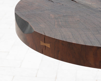 JUMBO CANNON SLAB SIDE TABLE - 39" DIAMETER, WEATHERED CLARO WALNUT