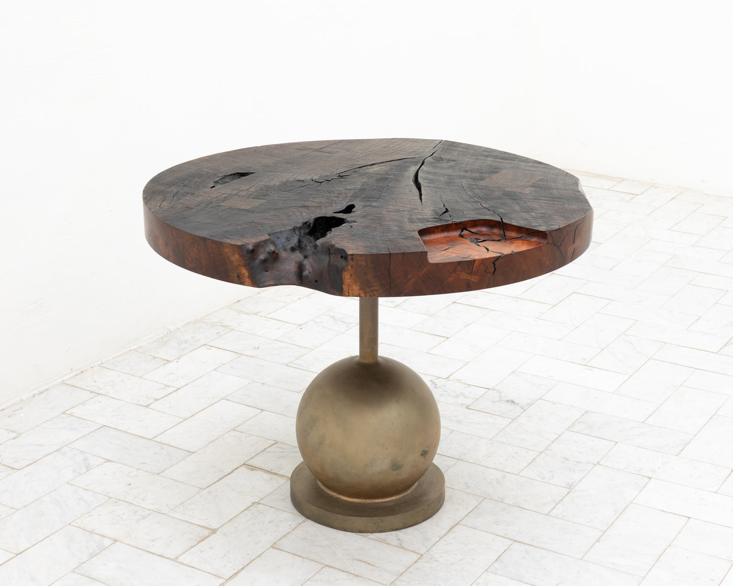 JUMBO CANNON SLAB SIDE TABLE - 39" DIAMETER, WEATHERED CLARO WALNUT