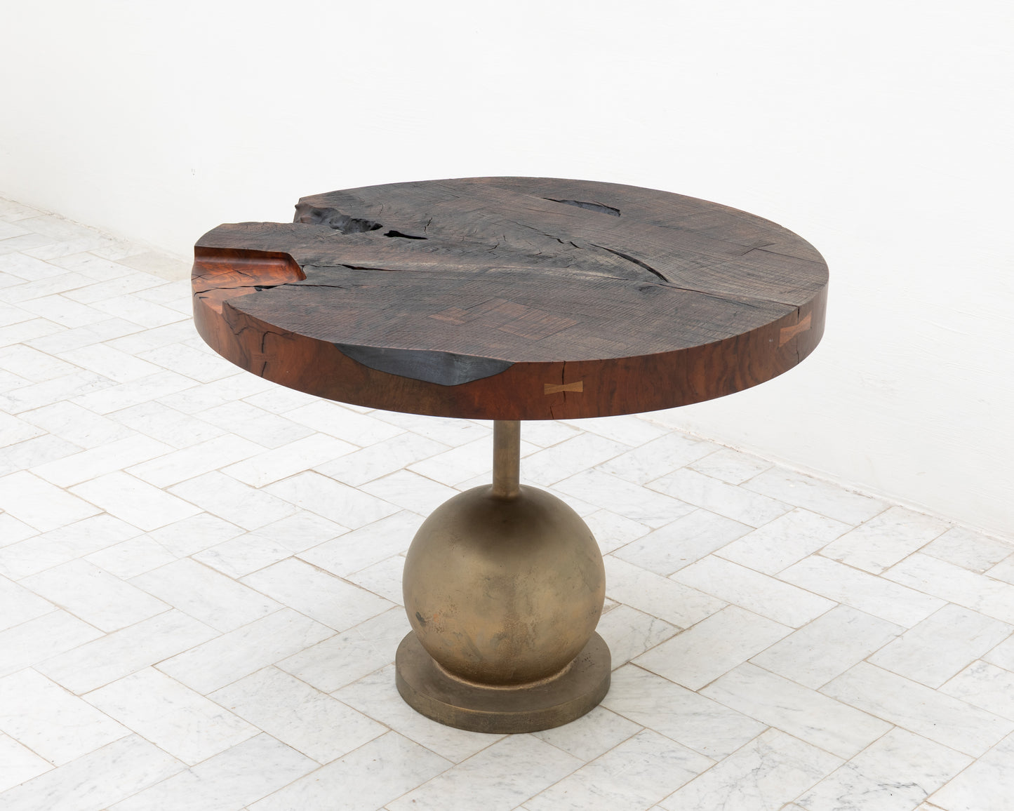 JUMBO CANNON SLAB SIDE TABLE - 39" DIAMETER, WEATHERED CLARO WALNUT