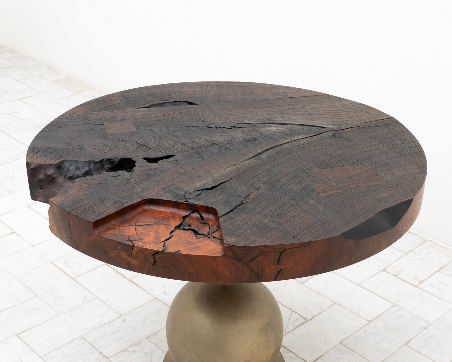JUMBO CANNON SLAB SIDE TABLE - 39" DIAMETER, WEATHERED CLARO WALNUT
