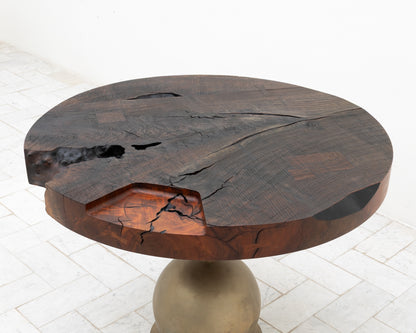 JUMBO CANNON SLAB SIDE TABLE - 39" DIAMETER, WEATHERED CLARO WALNUT