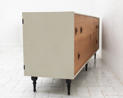 CAPTAIN'S BUREAU - 95" L, PARCHMENT LEATHER, BLACKENED BRONZE HARDWARE