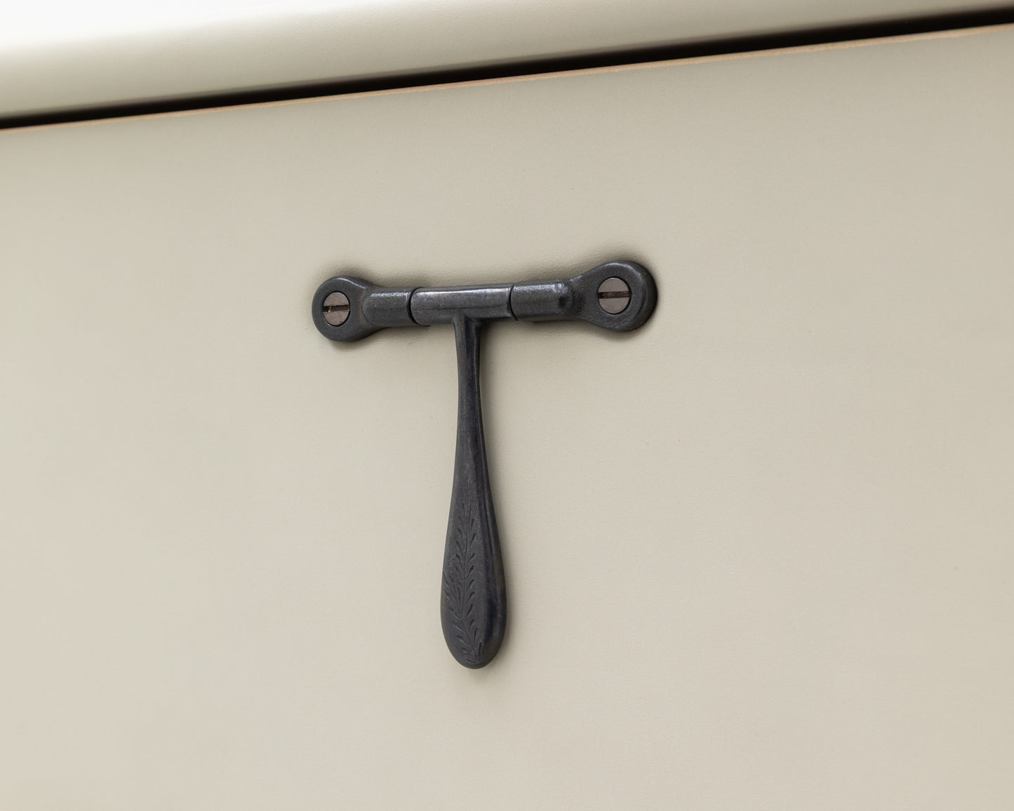 CAPTAIN'S BUREAU - 95" L, PARCHMENT LEATHER, BLACKENED BRONZE HARDWARE