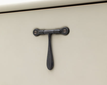 CAPTAIN'S BUREAU - 95" L, PARCHMENT LEATHER, BLACKENED BRONZE HARDWARE