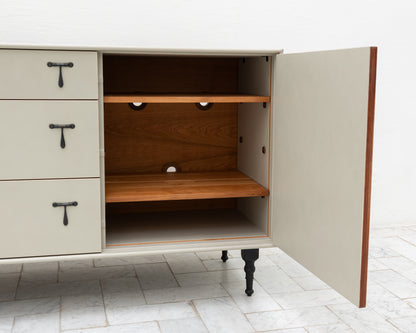 CAPTAIN'S BUREAU - 95" L, PARCHMENT LEATHER, BLACKENED BRONZE HARDWARE