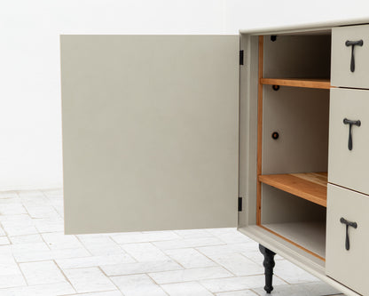 CAPTAIN'S BUREAU - 95" L, PARCHMENT LEATHER, BLACKENED BRONZE HARDWARE