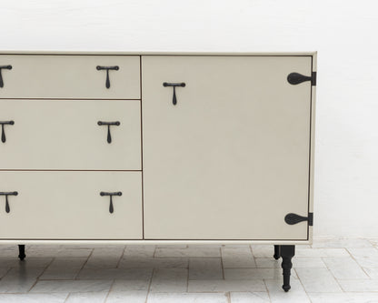 CAPTAIN'S BUREAU - 95" L, PARCHMENT LEATHER, BLACKENED BRONZE HARDWARE