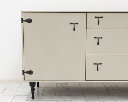 CAPTAIN'S BUREAU - 95" L, PARCHMENT LEATHER, BLACKENED BRONZE HARDWARE
