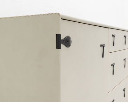 CAPTAIN'S BUREAU - 95" L, PARCHMENT LEATHER, BLACKENED BRONZE HARDWARE
