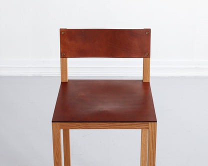 SQUARE GUEST BAR STOOL - NATURAL OAK, NATURAL MULLED LEATHER