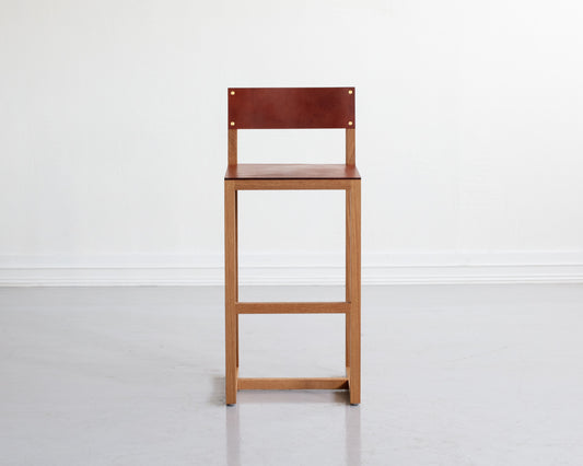 SQUARE GUEST BAR STOOL - NATURAL OAK, NATURAL MULLED LEATHER