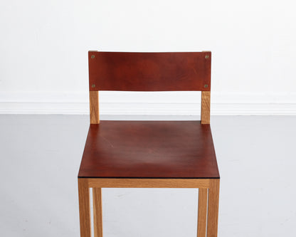 SQUARE GUEST BAR STOOL - NATURAL OAK, NATURAL MULLED LEATHER