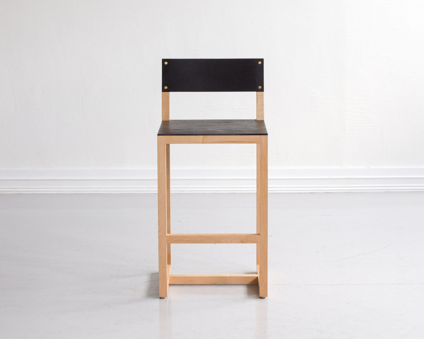 SQUARE GUEST COUNTER STOOL - NATURAL MAPLE, DARK MULLED LEATHER