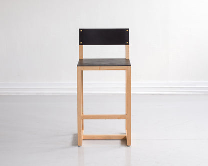 SQUARE GUEST COUNTER STOOL - NATURAL MAPLE, DARK MULLED LEATHER