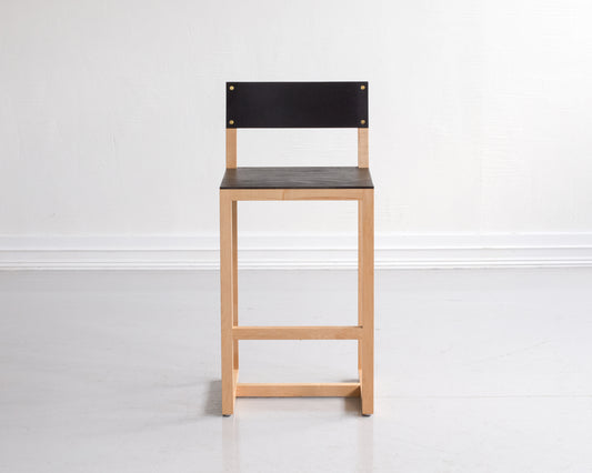 SQUARE GUEST COUNTER STOOL - NATURAL MAPLE, DARK MULLED LEATHER