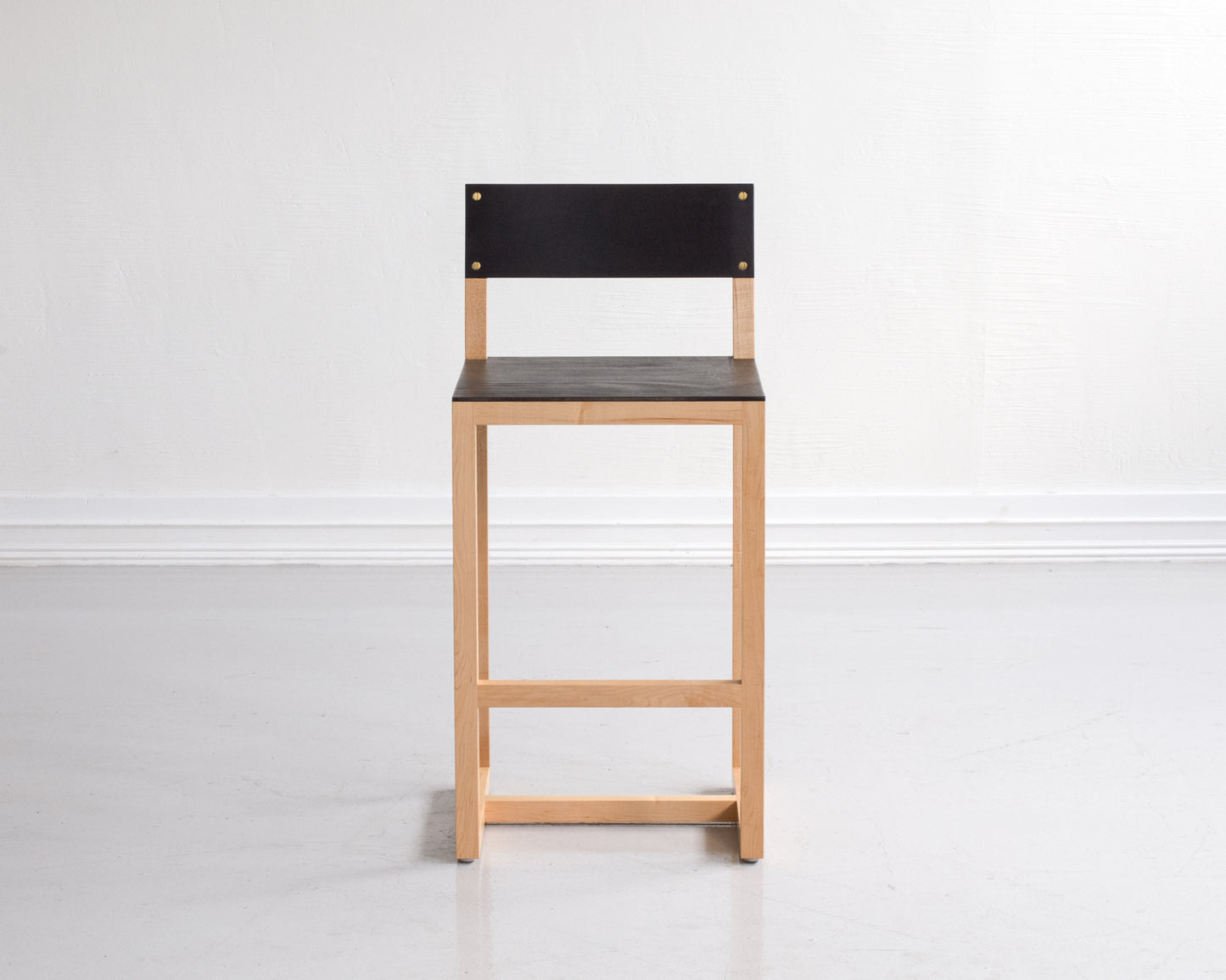 SQUARE GUEST COUNTER STOOL - NATURAL MAPLE, DARK MULLED LEATHER