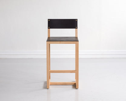 SQUARE GUEST COUNTER STOOL - NATURAL MAPLE, DARK MULLED LEATHER