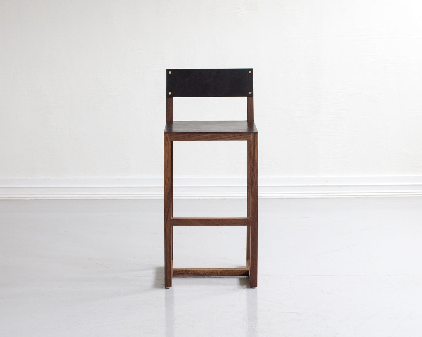 SQUARE GUEST BAR STOOL - BLACK WALNUT, DARK MULLED LEATHER