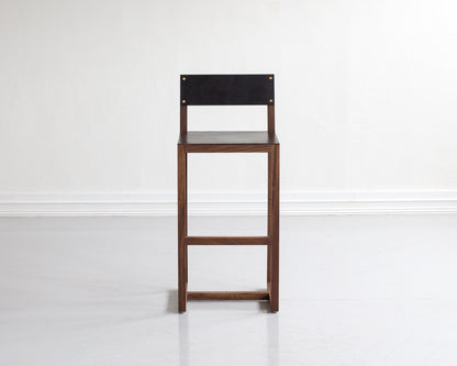 SQUARE GUEST BAR STOOL - BLACK WALNUT, DARK MULLED LEATHER