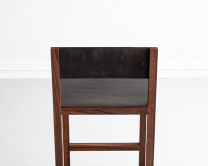 SQUARE GUEST BAR STOOL - BLACK WALNUT, DARK MULLED LEATHER