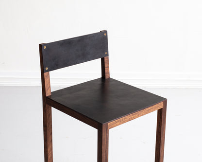SQUARE GUEST BAR STOOL - BLACK WALNUT, DARK MULLED LEATHER