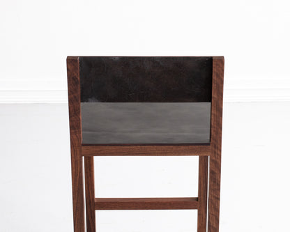 SQUARE GUEST BAR STOOL - BLACK WALNUT, DARK MULLED LEATHER