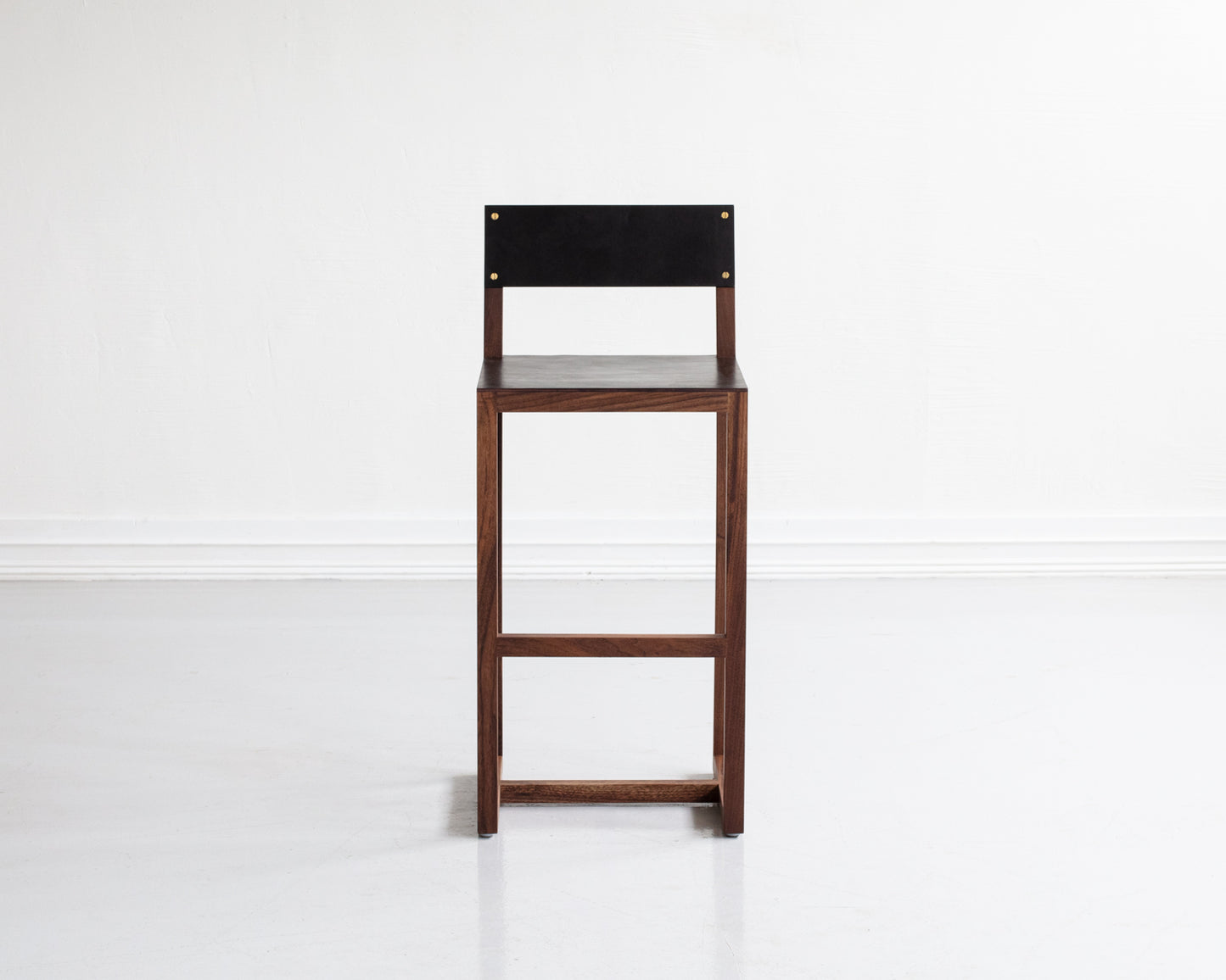 SQUARE GUEST BAR STOOL - BLACK WALNUT, DARK MULLED LEATHER