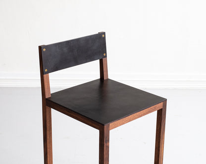 SQUARE GUEST BAR STOOL - BLACK WALNUT, DARK MULLED LEATHER