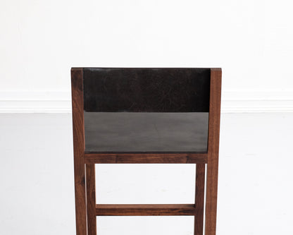 SQUARE GUEST BAR STOOL - BLACK WALNUT, DARK MULLED LEATHER