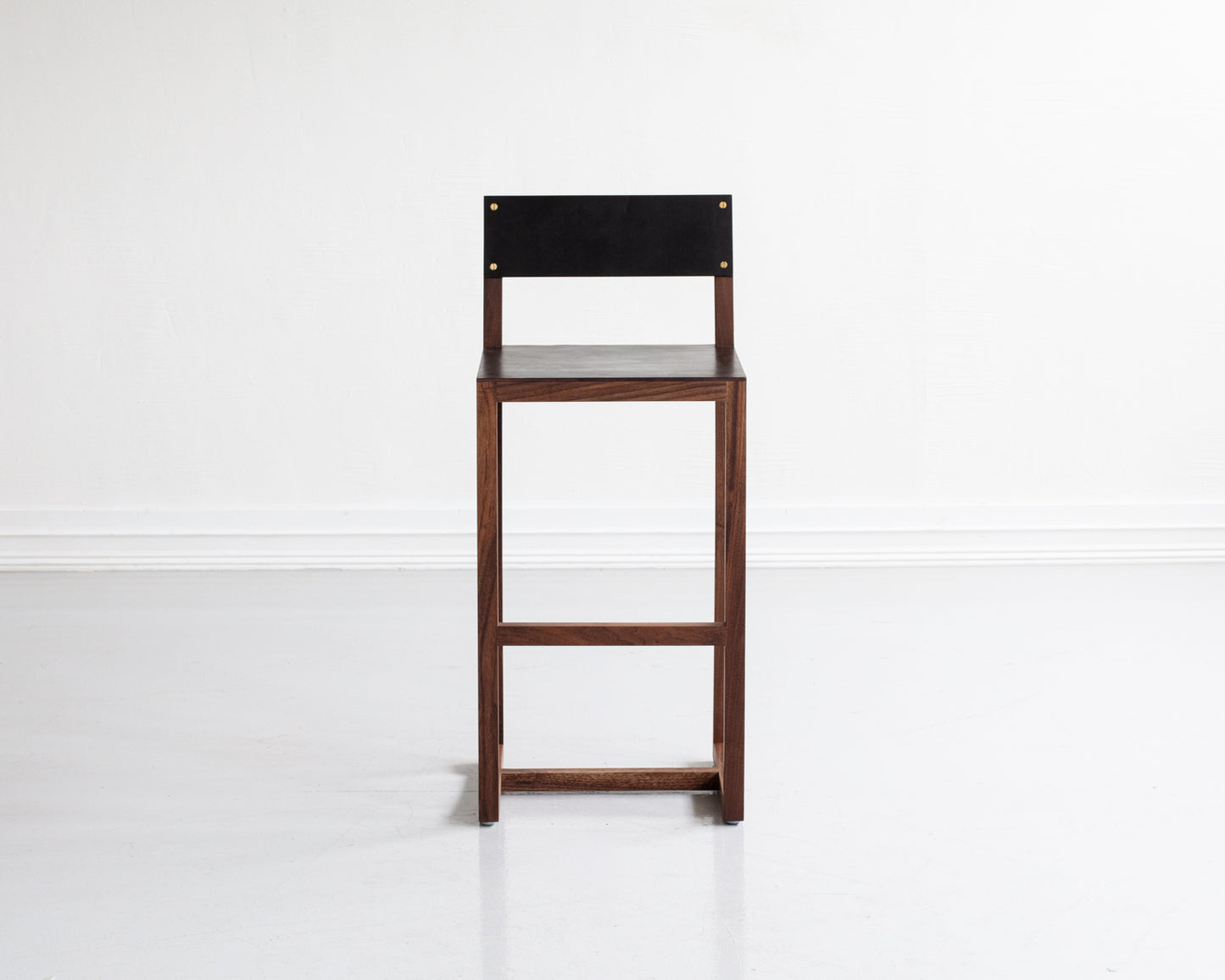 SQUARE GUEST BAR STOOL - BLACK WALNUT, DARK MULLED LEATHER