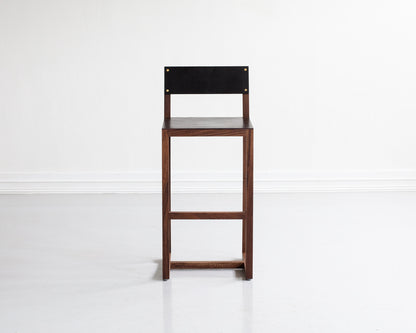 SQUARE GUEST BAR STOOL - BLACK WALNUT, DARK MULLED LEATHER