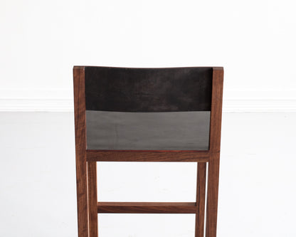 SQUARE GUEST BAR STOOL - BLACK WALNUT, DARK MULLED LEATHER