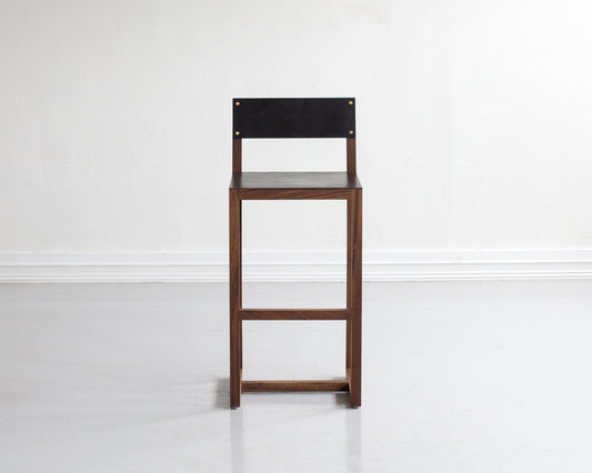 SQUARE GUEST BAR STOOL - BLACK WALNUT, DARK MULLED LEATHER
