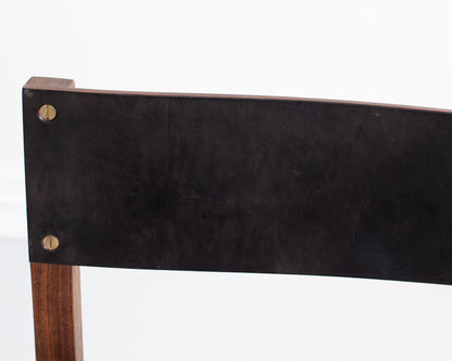 SQUARE GUEST BAR STOOL - BLACK WALNUT, DARK MULLED LEATHER