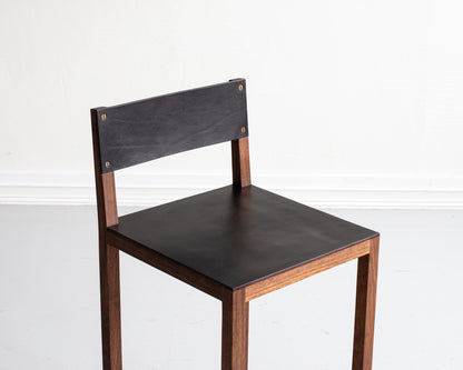 SQUARE GUEST BAR STOOL - BLACK WALNUT, DARK MULLED LEATHER