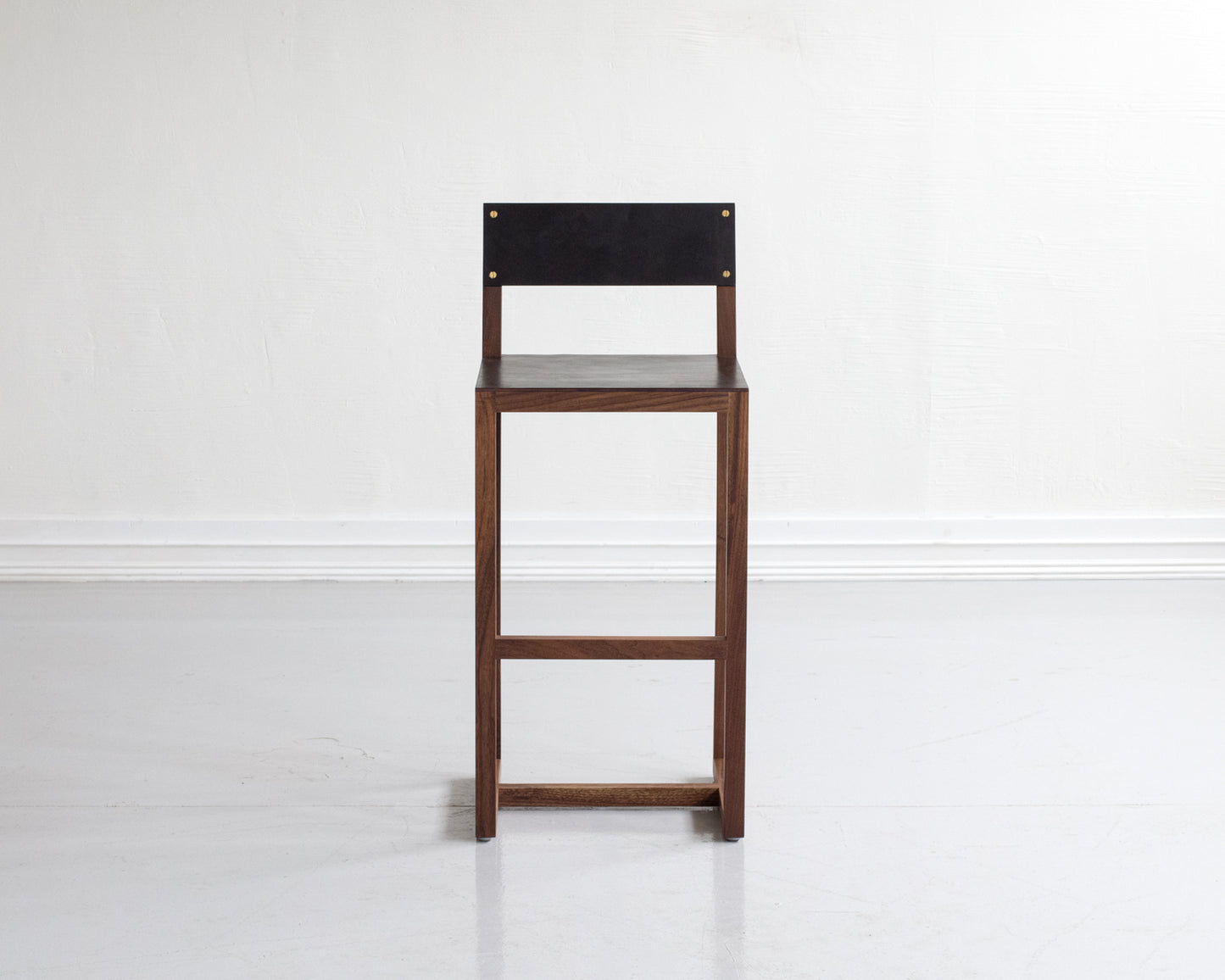 SQUARE GUEST BAR STOOL - BLACK WALNUT, DARK MULLED LEATHER
