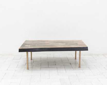 SLAB COFFEE TABLE - 48" L, OXIDIZED MAPLE TOP, NATURAL BRONZE BASE
