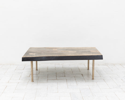 SLAB COFFEE TABLE - 48" L, OXIDIZED MAPLE TOP, NATURAL BRONZE BASE